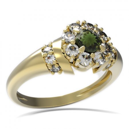 BG prsten kulatý kámen 497-K - Kov: Stříbro 925 - rhodium, Kámen: Vltavín a granát