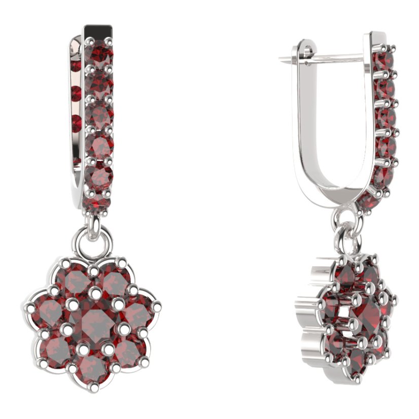 BG kulaté náušnice 456-94 Stříbro 925 - rhodium Granát