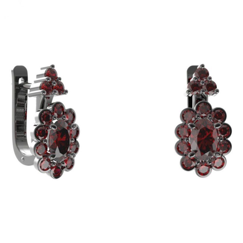Stříbrné náušnice s českým granátem, ruthenium, anglické zapínání – 517-87