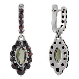 BG náušnice vsazený přírodní granát  415-93 Bílé zlato - 585 Vltavín a granát