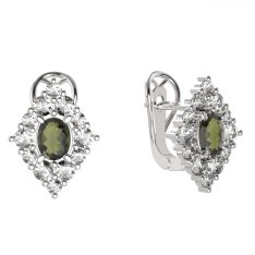 BG náušnice vsazený granát hvězdicový brus  422-R7 Stříbro 925 - rhodium Vltavín a  kubický zirkon