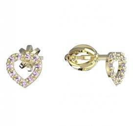 BeKid dětské náušnice srdíčko 858 Žluté zlato - 585 Růžový kubický zirkon