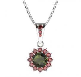 BG přívěs kulatý 098-2 Stříbro 925 - rhodium Vltavín a granát