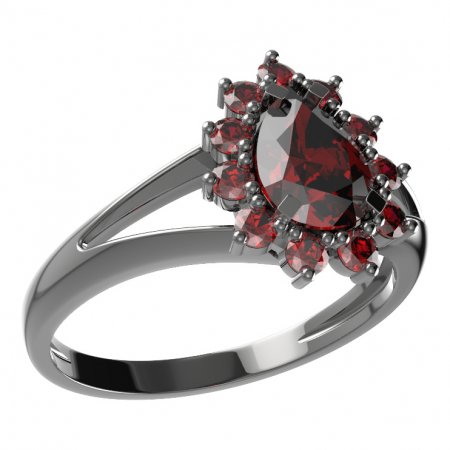 BG ring drop stone 509-V - Metal: Silver 925 - rhodium, Stone: Garnet