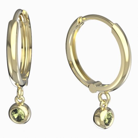 BeKid, Gold kids earrings -101 - Switching on: Circles 15 mm, Metal: Yellow gold 585, Stone: Green cubic zircon