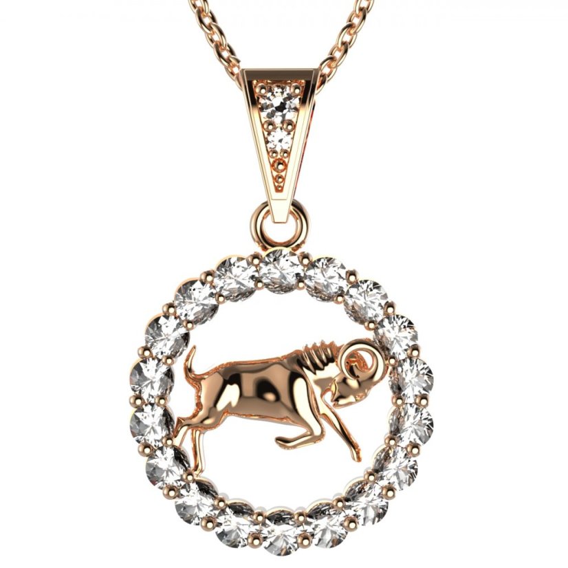 Zlatý přívěsek znamení Beran s lab-grown diamantem, růžové zlato 585 – 044 (Zd14044D1)
