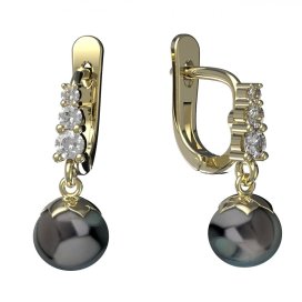 BG zlaté náušnice 561 s černou perlou Žluté zlato - 585 Diamant a tahiti perla