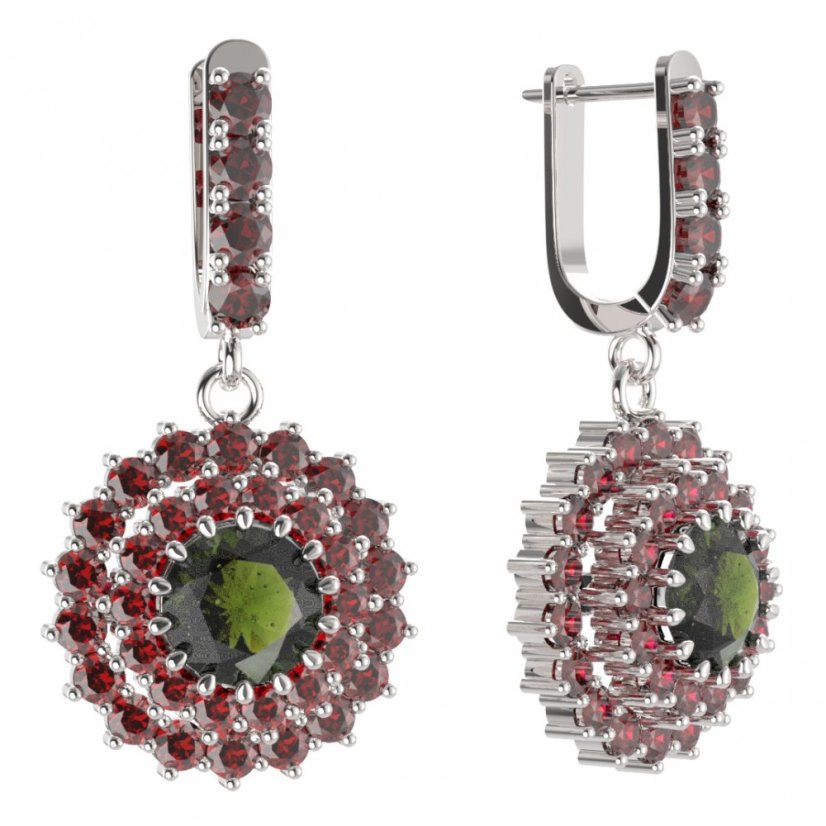 BG kulaté náušnice 457-84 Stříbro 925 - rhodium Vltavín a granát