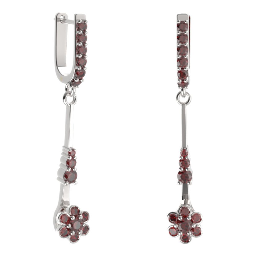 BG náušnice ve tvaru květu 518-B94 Stříbro 925 - rhodium Granát