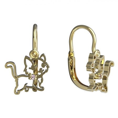 BeKid, Gold kids earrings -1184 - Switching on: Brizura 0-3 roky, Metal: Yellow gold - 585, Stone: Pink cubic zircon