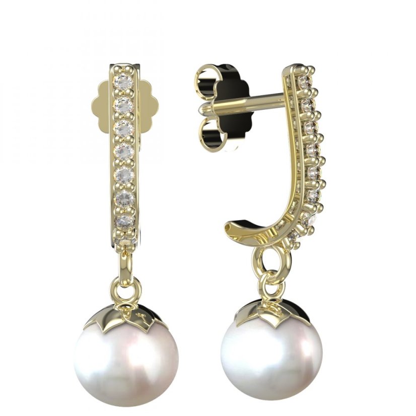 BG zlaté náušnice 561 s bílou perlou Žluté zlato - 585 Diamant a perla
