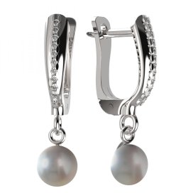 BG zlaté náušnice 1291 s bílou perlou Bílé zlato - 585 Diamant a perla