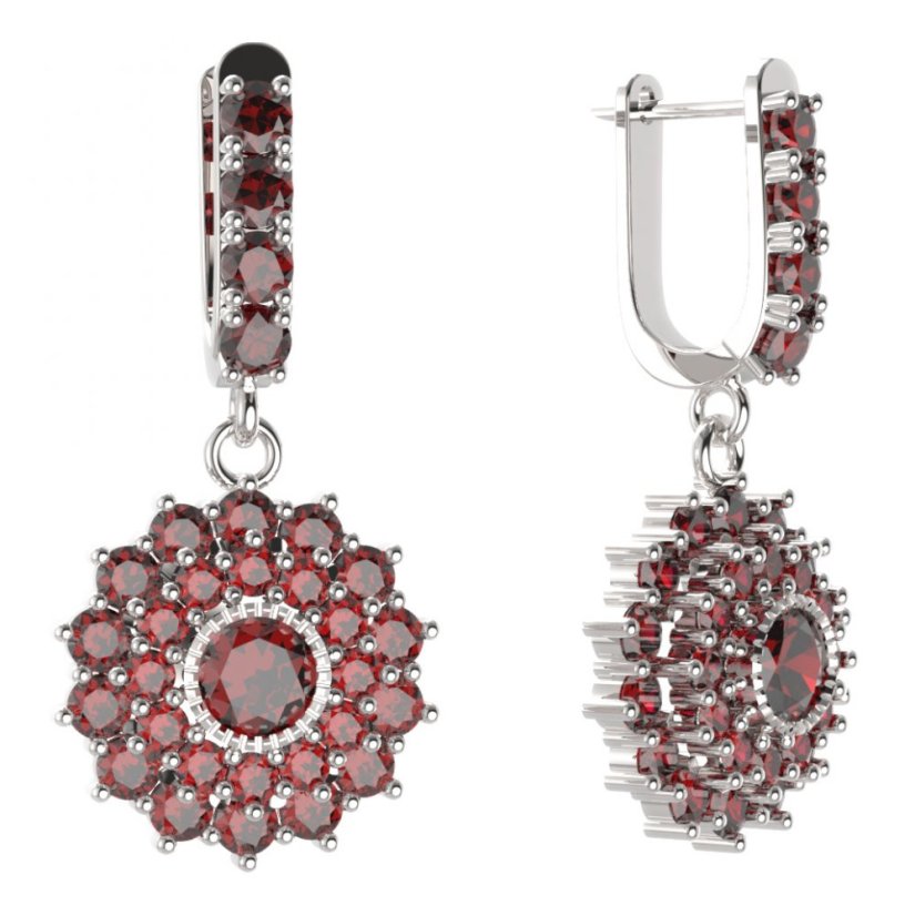 BG kulaté náušnice 004-96 Stříbro 925 - rhodium Granát