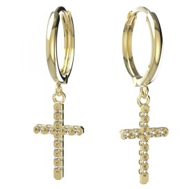 BG zlaté náušnice křížek 1106 Žluté zlato - 585 Diamant