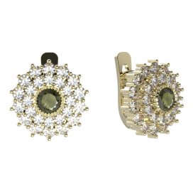 BG náušnice kulatého tvaru 004-07 Stříbro 925 - pozlacené Vltavín a  kubický zirkon