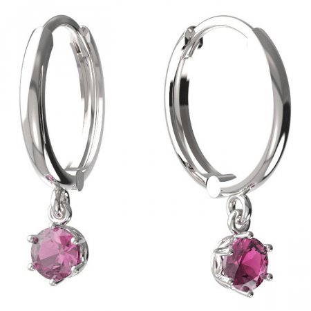 BeKid, Gold kids earrings -1294 - Switching on: Circles 15 mm, Metal: White gold 585, Stone: Pink cubic zircon