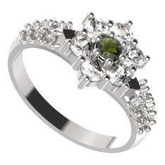BG prstýnek 002 Bílé zlato - 585 Vltavín a  kubický zirkon