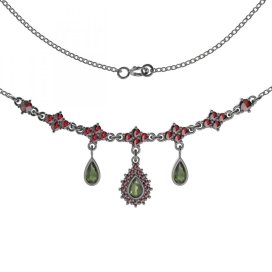 BG náhrdelník 054-2 Stříbro 925 - ruthenium (30-90dní) Vltavín a granát