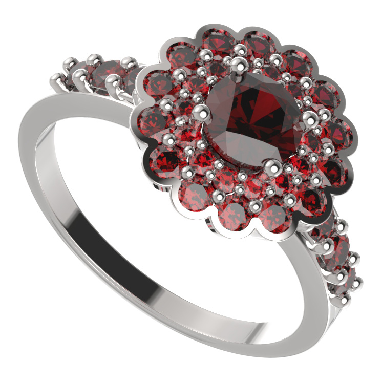 BG prsten 463-Z kulatého tvaru Stříbro 925 - rhodium Granát