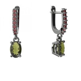 BG náušnice přírodní broušený granát   711: Stříbro 925 - ruthenium (30-90dní) Vltavín a granát