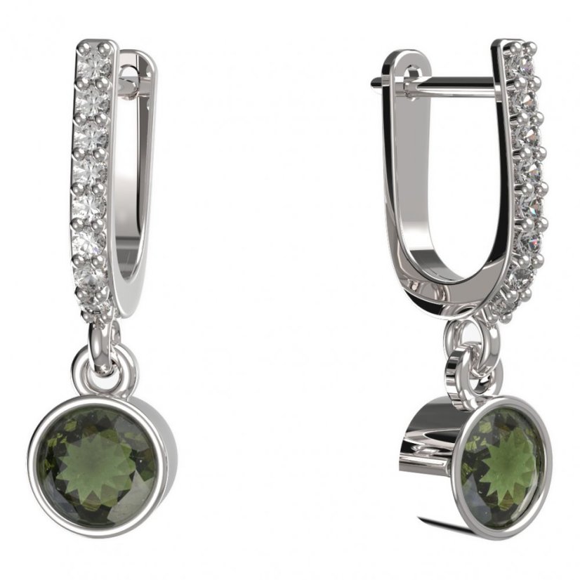 BG zlaté vltavínové náušnice 723 Bílé zlato - 585 Vltavín a diamant