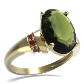 BG prsten oválný kámen 480-K Žluté zlato - 585 Vltavín a granát