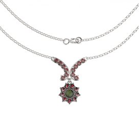 BG náhrdelník přírodní granát  267 Stříbro 925 - ruthenium (30-90dní) Vltavín a  kubický zirkon