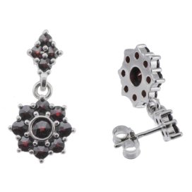 BG náušnice vsazený přírodní granát 070 Bílé zlato - 585 Granát