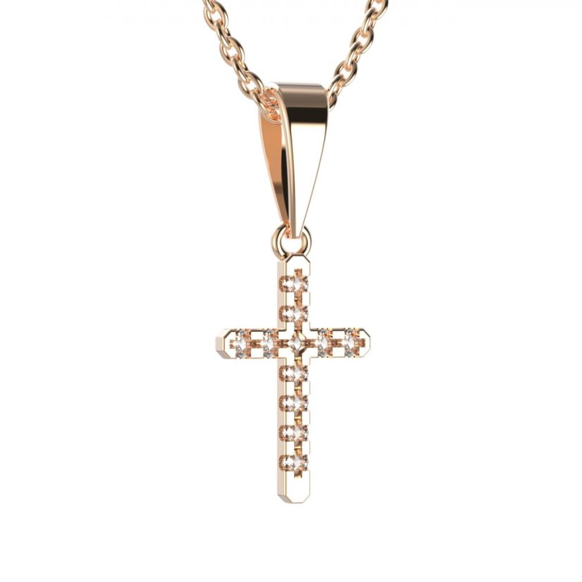 BG zlatý diamantový přívěšek křížek 1106 Růžové zlato 585 (30-90dní) Diamant lab-grown