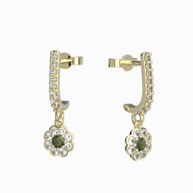 BG vltavínové náušnice 552 Žluté zlato - 585 Vltavín a diamant
