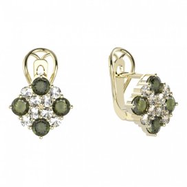 BG  náušnice 317 Stříbro 925 - pozlacené Vltavín a  kubický zirkon