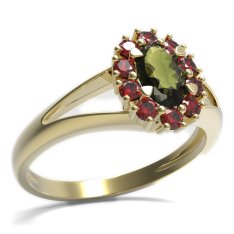 BG prsten oválný kámen 498-V Žluté zlato - 585 Vltavín a granát