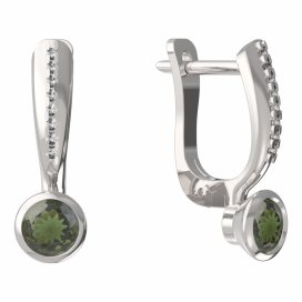 BG vltavínové náušnice 555 Bílé zlato - 585 Vltavín a diamant