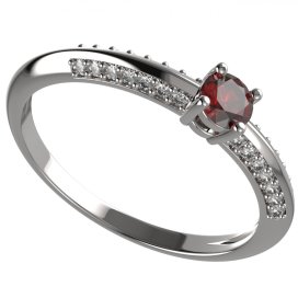 BG zlatý  prstýnek granátový, vltavínový 1145 /zásnubní-snubní/ Bílé zlato - 585 Granát a diamant