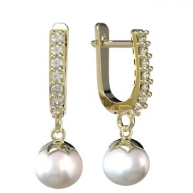 BG zlaté náušnice 561 s bílou perlou Žluté zlato - 585 Diamant a perla
