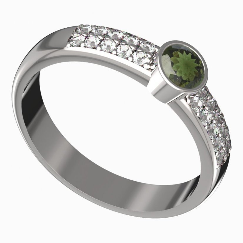 BG zlatý prstýnek 722 Bílé zlato - 585 Vltavín a diamant