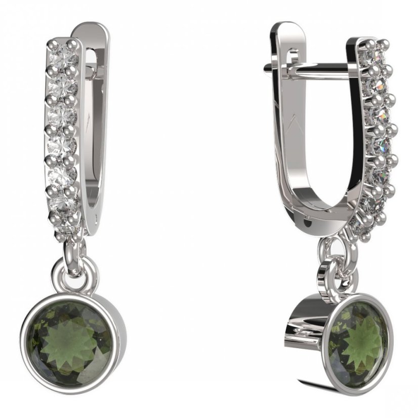 BG zlaté vltavínové náušnice 723 Bílé zlato - 585 Vltavín a diamant