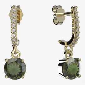 BG vltavínové náušnice 727 Žluté zlato - 585 Vltavín a diamant