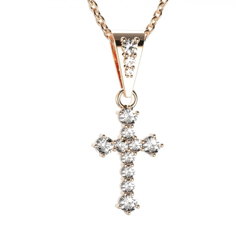 BG zlatý diamantový přívěšek křížek 256 Růžové zlato 585 (30-90dní) Diamant lab-grown