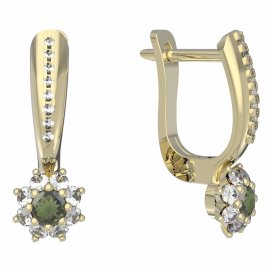 BG vltavínové náušnice 886 Žluté zlato - 585 Vltavín a diamant