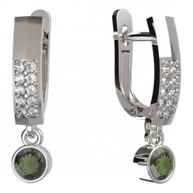BG zlaté vltavínové náušnice 722 Bílé zlato - 585 Vltavín a diamant