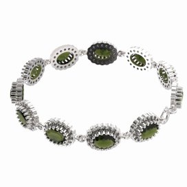 BG náramek přírodní broušený granát   435 Stříbro 925 - rhodium Vltavín a  kubický zirkon
