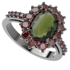 BG prsten oválný 972-Z Stříbro 925 - ruthenium (30-90dní) Vltavín a granát