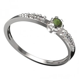 BG vltavínový prsten 553D Bílé zlato - 585 Vltavín a diamant