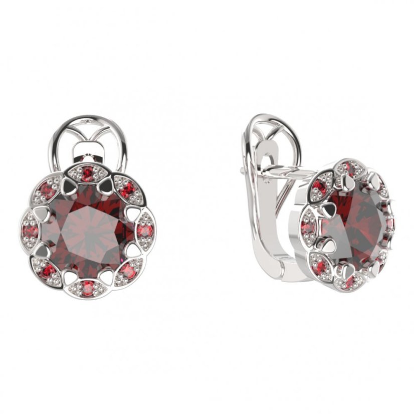 BG náušnice kulaté -  993-R7 Stříbro 925 - rhodium Granát