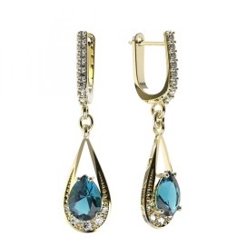 BG zlaté náušnice 638 Žluté zlato - 585 Světle modrý kubický zirkon