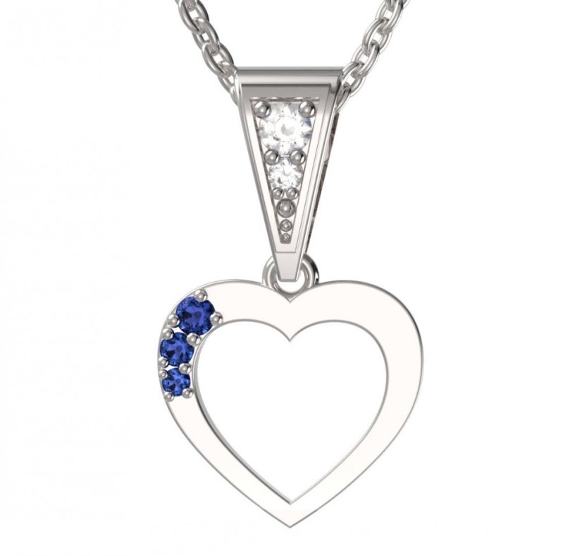 BG zlatý přívěšek srdíčko 1256 Bílé zlato - 585 Tmavě modrý kubický zirkon