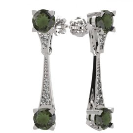 BG náušnice s vltavínem 985 Bílé zlato - 585 Vltavín a  kubický zirkon
