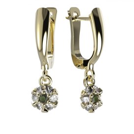 BG vltavínové náušnice 879 Žluté zlato - 585 Vltavín a  kubický zirkon