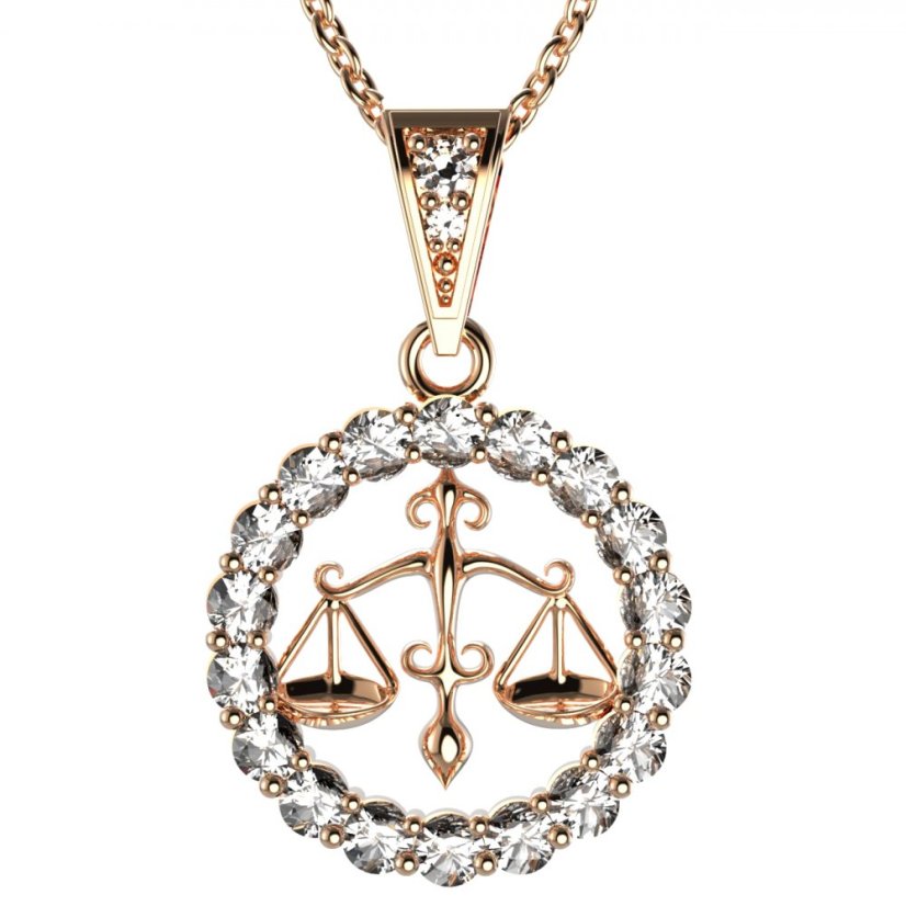 Zlatý přívěsek znamení Váhy s lab-grown diamantem, růžové zlato 585 – 044 (Zd14044J1)